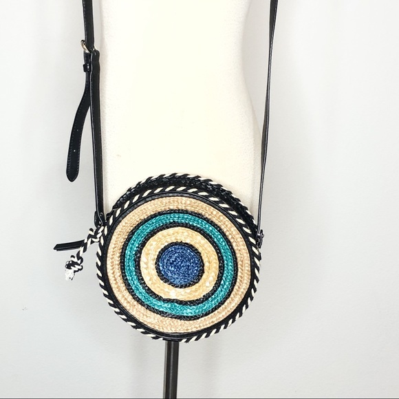 Rebecca Minkoff Straw Circle Crossbody Bag, Blue Multi - Picture 8 of 14